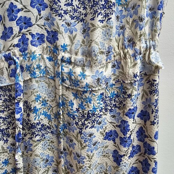 100% Silk Rebecca Taylor Blue & White Floral Dress With Ruffled Size 8 - Picture 8 of 10